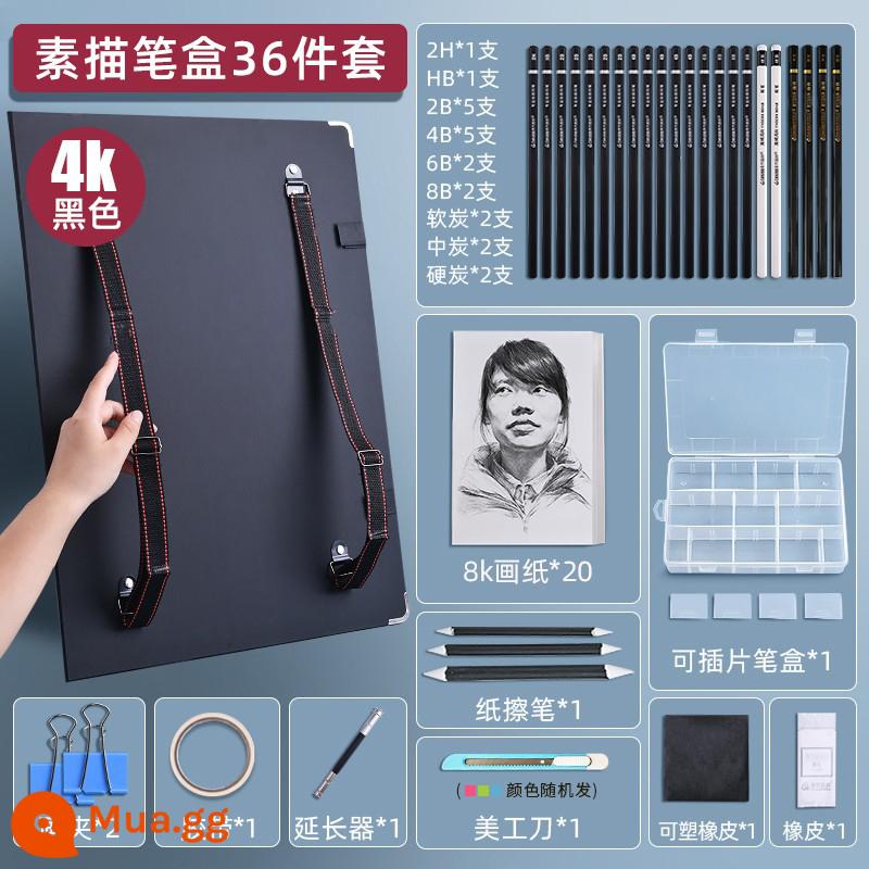 Bảng vẽ học sinh mỹ thuật đặc biệt 8k8 open sketch tool set trọn bộ bảng vẽ phác thảo túi đựng tranh 4K4 open sketching người mới bắt đầu Bảng vẽ màu nước 8K trẻ em kẹp vẽ gấp lưu trữ di động bảng đeo vai - [Hộp bút/Bộ công cụ thường dùng] Giấy phác thảo đen 4K + 8k 20 tờ + 33 công cụ