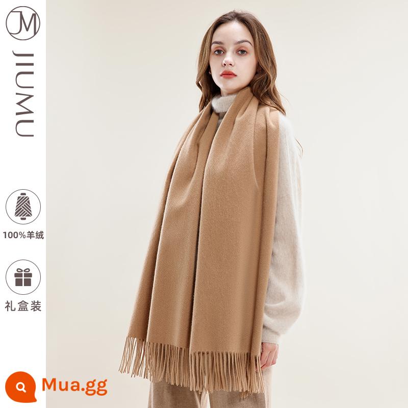 Jiumu nguyên chất cashmere khăn nữ mùa đông mẹ tặng tất cả các trận đấu dày ấm người cao tuổi khăn choàng màu đỏ hộp quà tặng cao cấp - Camel-Hộp quà tinh tế