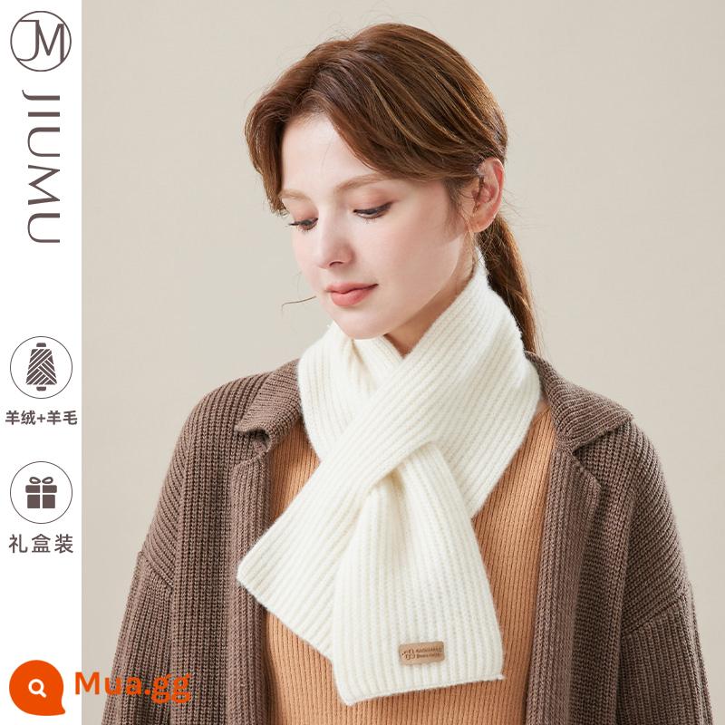 Khăn quàng cổ nhỏ len cashmere dành cho nữ mùa thu đông phiên bản Hàn Quốc dày dặn ấm áp dễ thương chéo khăn len ngắn quà tặng - trắng sữa