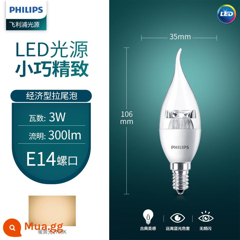 Đèn Led Philips Nến Tiết Kiệm Năng Lượng Đầu Bong Bóng Kéo Đuôi Bóng Đèn Nhỏ Hộ Gia Đình Siêu Sáng E14e27 Vít Pha Lê Đèn Chùm - Kéo đuôi tiết kiệm [đèn trắng ấm 3W] Miệng vít nhỏ E14