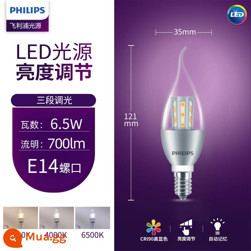 Đèn Led Philips Nến Tiết Kiệm Năng Lượng Đầu Bong Bóng Kéo Đuôi Bóng Đèn Nhỏ Hộ Gia Đình Siêu Sáng E14e27 Vít Pha Lê Đèn Chùm - Đuôi kéo pha lê [bạc 6.5W ba màu] Cổng vít nhỏ E14