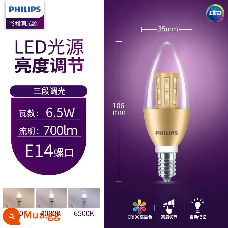 Đèn Led Philips Nến Tiết Kiệm Năng Lượng Đầu Bong Bóng Kéo Đuôi Bóng Đèn Nhỏ Hộ Gia Đình Siêu Sáng E14e27 Vít Pha Lê Đèn Chùm - Bong bóng đầu pha lê [vàng 6,5W ba màu] Miệng vít nhỏ E14