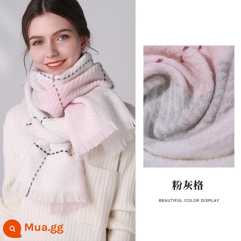 Thượng Hải Câu Chuyện Khăn Len Nữ Mùa Đông Kẻ Sọc Houndstooth Khăn 2022 Mới Khăn Choàng Cashmere Quà Tặng Sinh Nhật - lưới màu xám hồng