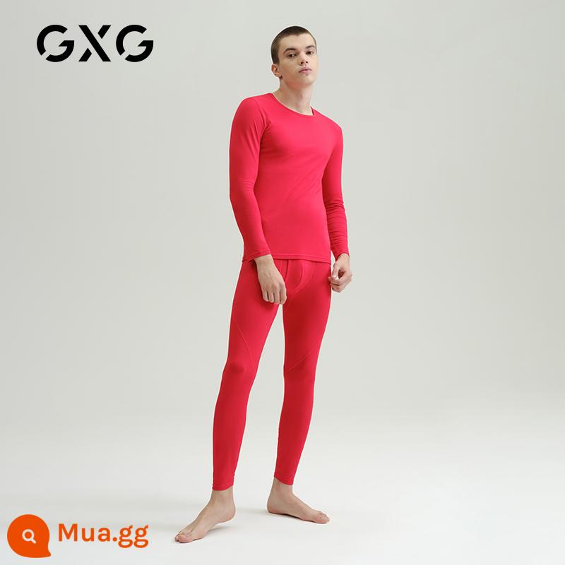 GXG Ole 21 tuổi quần lót nam quần áo ấm cotton de nhung sốt quần áo mùa thu vệ sinh quần phù hợp với đáy áo sơ mi mùa đông - Màu đỏ (cổ tròn mỏng ấm)