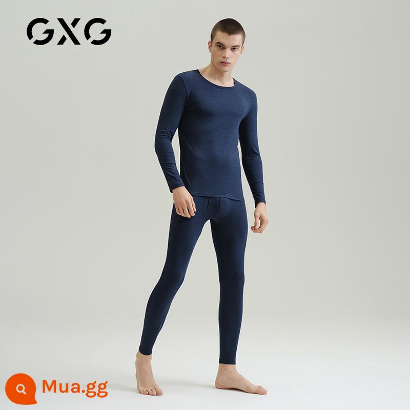 GXG Ole 21 tuổi quần lót nam quần áo ấm cotton de nhung sốt quần áo mùa thu vệ sinh quần phù hợp với đáy áo sơ mi mùa đông - Xanh navy (cổ tròn mỏng ấm áp)