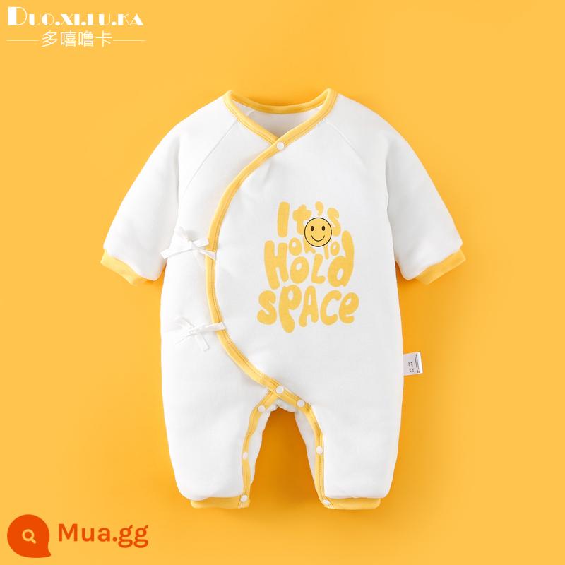 Jumpsuit sơ sinh mùa đông trăng tròn quần áo trẻ em nam nữ cho bé chần bông không xương nhà sư quần áo áo liền quần ấm áp sớm - mặt cười màu vàng bằng tiếng anh