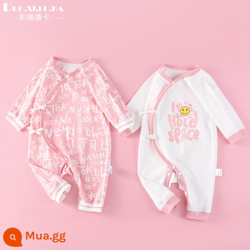 2 cái trẻ sơ sinh mùa xuân và mùa thu jumpsuit trăng tròn bé quần áo mùa đông không xương nhà sư quần áo dây đeo tay dài leo núi tập đi - Tiếng Anh Hồng + Tiếng Anh Cười Hồng