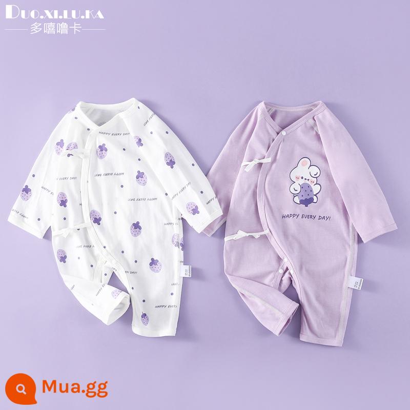 2 cái trẻ sơ sinh mùa xuân và mùa thu jumpsuit trăng tròn bé quần áo mùa đông không xương nhà sư quần áo dây đeo tay dài leo núi tập đi - Dâu Tím + Thỏ Dâu Tím