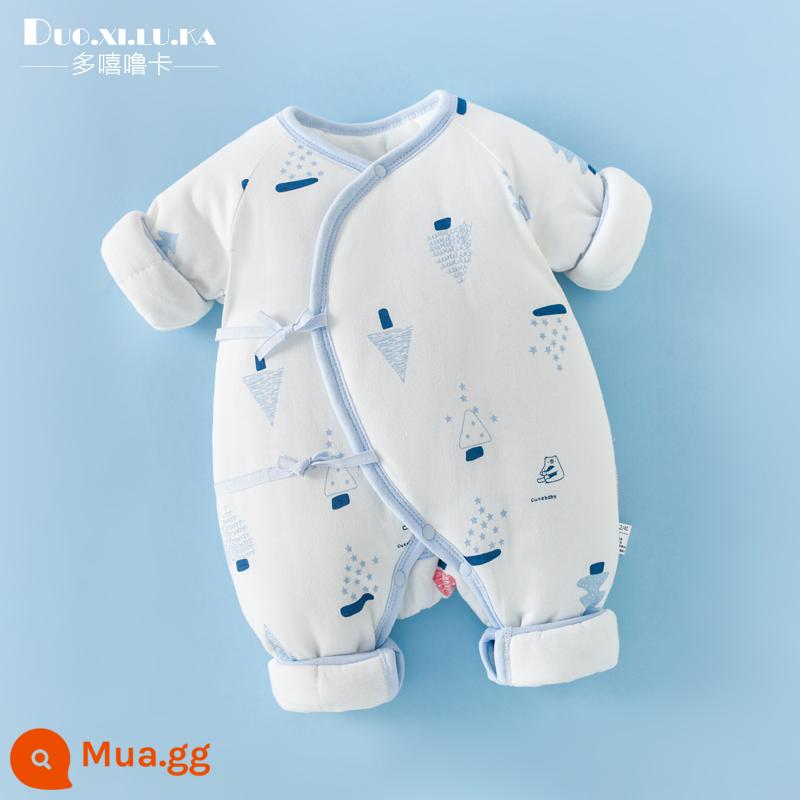 Jumpsuit sơ sinh mùa đông trăng tròn quần áo trẻ em nam nữ cho bé chần bông không xương nhà sư quần áo áo liền quần ấm áp sớm - rừng xanh