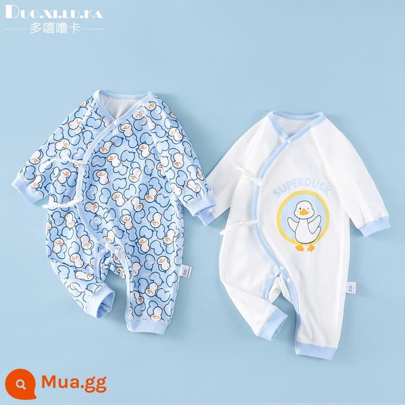 2 cái trẻ sơ sinh mùa xuân và mùa thu jumpsuit trăng tròn bé quần áo mùa đông không xương nhà sư quần áo dây đeo tay dài leo núi tập đi - Gà Xanh Trời + Vịt Xanh Trời