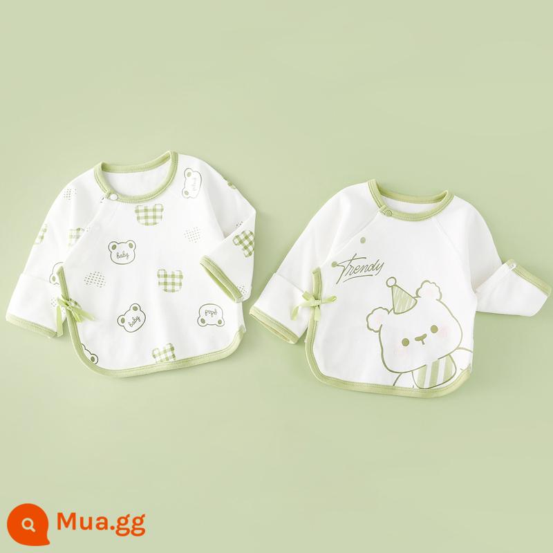 2 bộ quần áo trẻ sơ sinh, quần áo hở lưng xuân thu cho bé, áo quần tu sĩ dài tay bằng vải cotton nguyên chất, mới cho mọi mùa - Gấu sọc xanh + Gấu xanh [Bốn mùa]