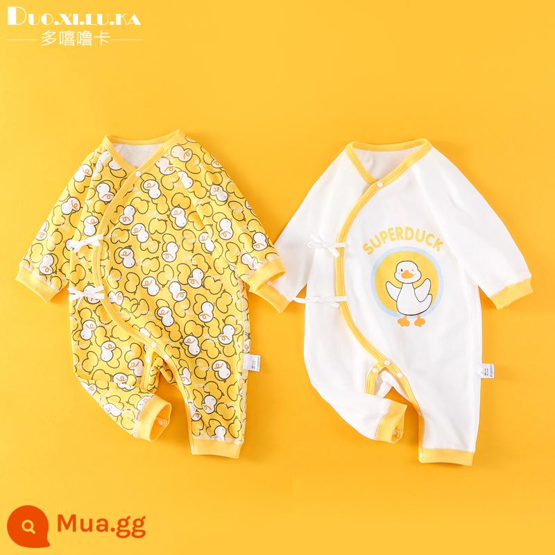 2 cái trẻ sơ sinh mùa xuân và mùa thu jumpsuit trăng tròn bé quần áo mùa đông không xương nhà sư quần áo dây đeo tay dài leo núi tập đi - Gà vàng + mặt cười màu vàng bằng tiếng Anh