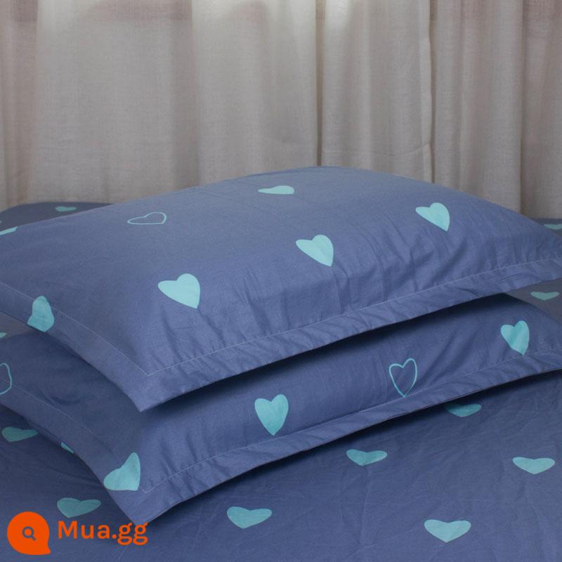 Một cặp vỏ gối cotton nguyên chất 100% cotton dày người lớn kích thước lớn 50X80 trẻ em vỏ gối nhỏ 48X74 - Cặp vỏ gối Thousand Hearts màu xanh