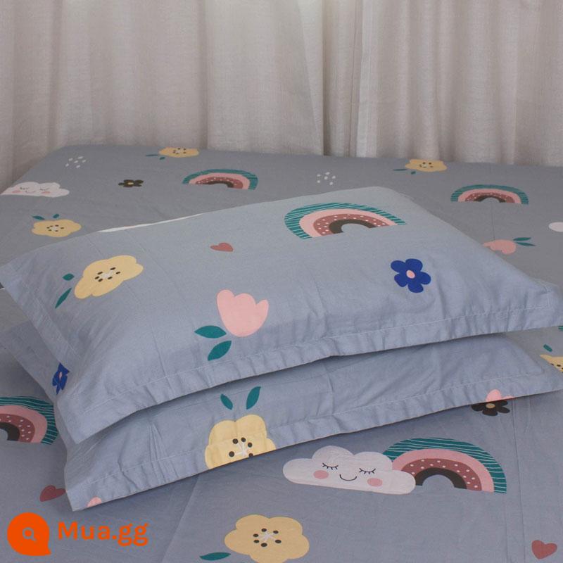 Một cặp vỏ gối cotton nguyên chất 100% cotton dày người lớn kích thước lớn 50X80 trẻ em vỏ gối nhỏ 48X74 - Cặp vỏ gối hình mặt cười cầu vồng màu xám