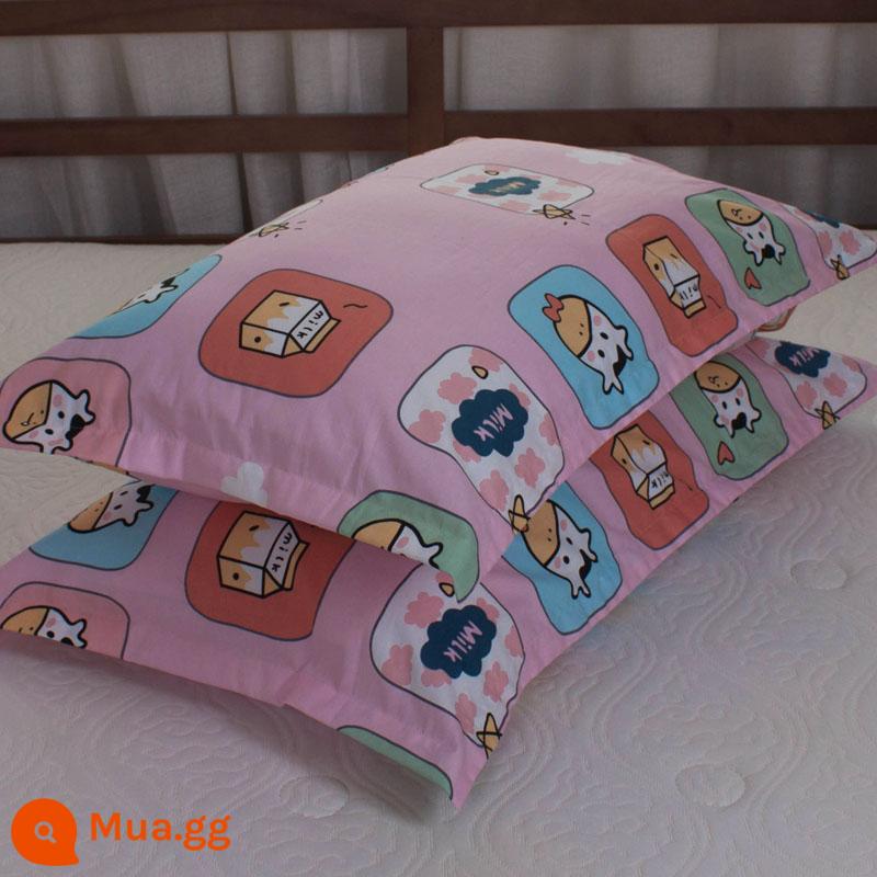 Một cặp vỏ gối cotton nguyên chất 100% cotton dày người lớn kích thước lớn 50X80 trẻ em vỏ gối nhỏ 48X74 - Một đôi vỏ gối màu hồng trẻ thơ