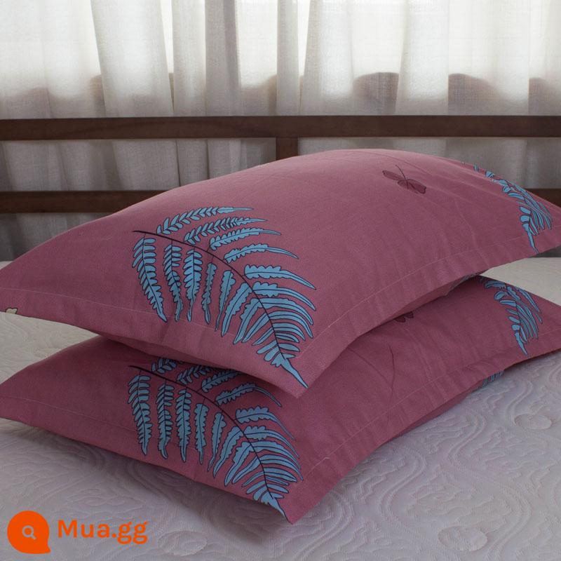 Một cặp vỏ gối cotton nguyên chất 100% cotton dày người lớn kích thước lớn 50X80 trẻ em vỏ gối nhỏ 48X74 - Cặp vỏ gối màu đỏ lá nổi