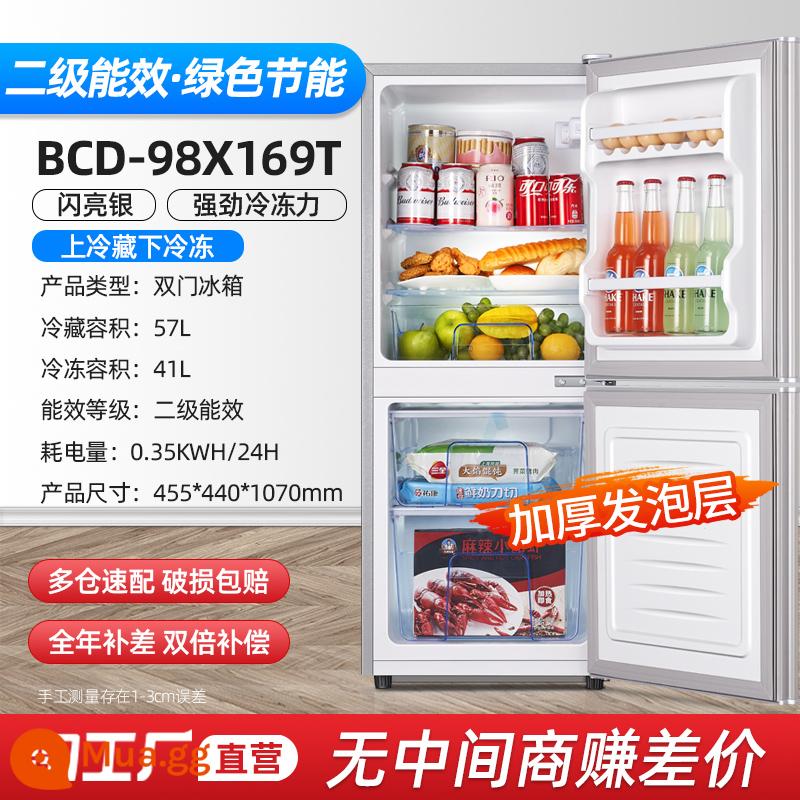 [Hiệu quả năng lượng cấp 1] Tủ lạnh nhỏ hộ gia đình Cho thuê ký túc xá Tủ đông lạnh mini Tủ lạnh tiết kiệm năng lượng hai cửa - Cửa đôi/169T ✅Bạc/Ngăn đông trên và dưới/lớp xốp dày