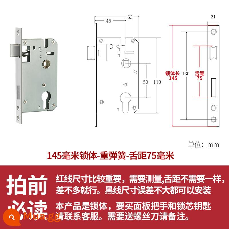 Thép không gỉ thân khóa lõi khóa trong nhà phòng ngủ chốt cửa khóa cửa gỗ đa năng cửa phòng bộ khóa phòng hộ gia đình tắt tiếng - Lò xo trọng lượng 145 - khoảng cách lưỡi 75