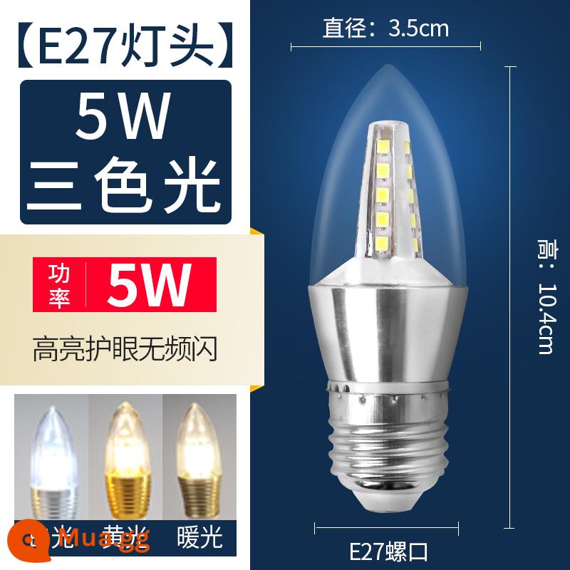 Đèn LED Tiết Kiệm Năng Lượng Đèn E14 Vít Nhỏ Miệng E27 Đuôi Đèn Chùm Pha Lê Bóng Đèn Hộ Gia Đình Siêu Sáng Đèn Chiếu Sáng - Bong bóng đầu bạc có đầu vít lớn E27 Điều chỉnh độ sáng ba màu 5W