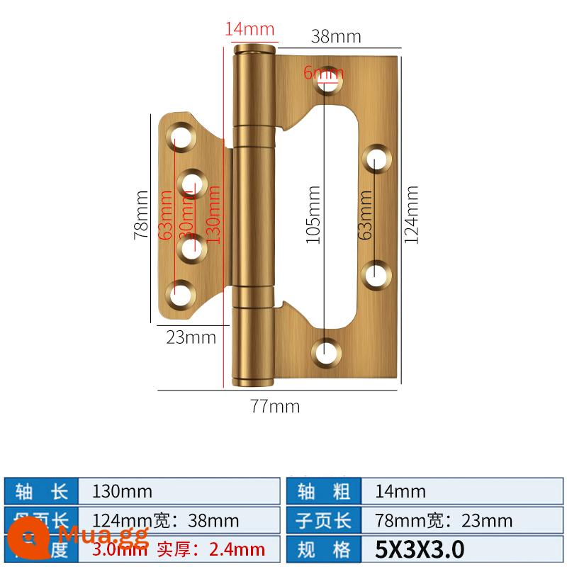 Bản lề mẹ chồng bằng thép không gỉ Cửa chịu lực cửa gỗ Bản lề 4 inch 5 inch Cửa đệm gấp lá lỏng mở và đóng - Mẹ nội tuyến inox 5 inch vàng quý phái [3.0]