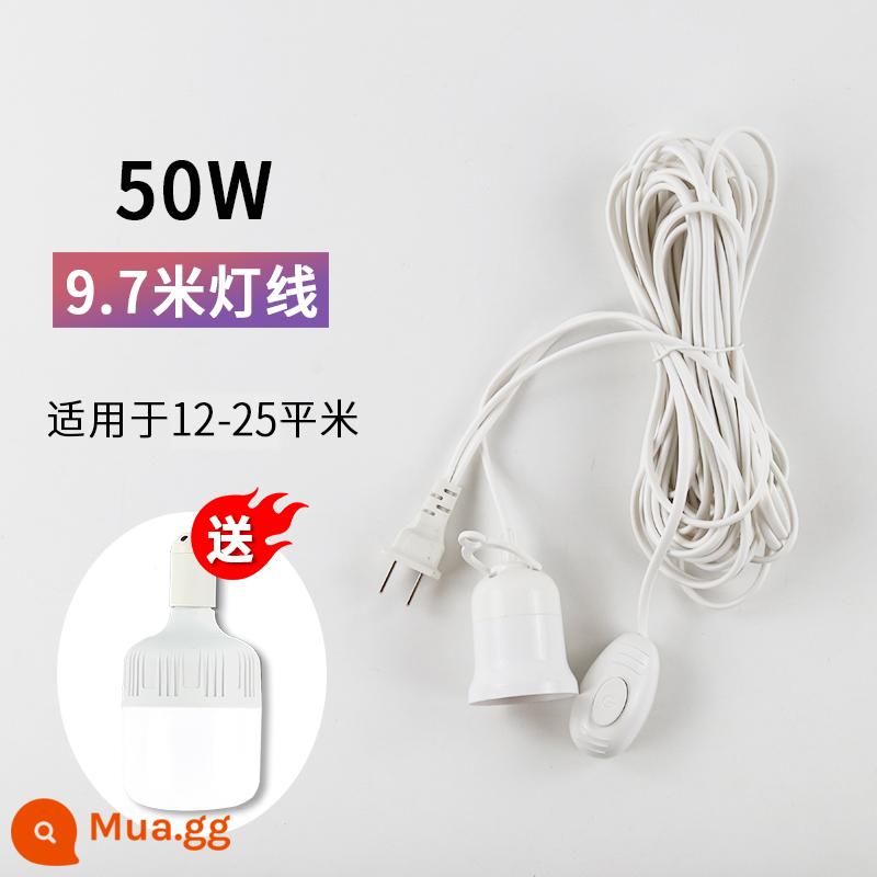 Đèn Led Hộ Gia Đình Bóng Đèn Đui Đèn Có Công Tắc Có Dây Ổ Cắm Đa Năng E27 Vít Ren Đèn Chùm Đầu Treo Loại - Dây đèn 9,7m + Bóng đèn trắng siêu sáng 50W (cho 12-25㎡)