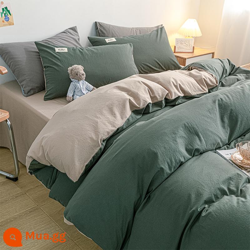 Bộ 4 giường ngủ cotton nguyên chất mới 2023 100 tấm trải giường bằng vải cotton và vỏ chăn bông ký túc xá sinh viên chăn ga gối đệm 3 bộ 4 - Kaki xanh trái cây [100% cotton, không vón cục, không phai màu]