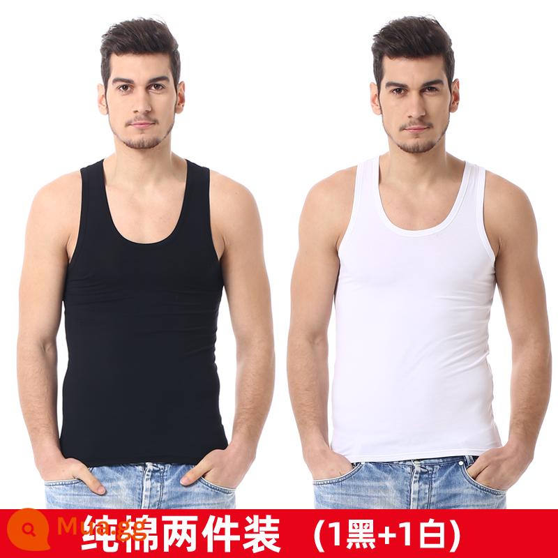 Bộ 3 Áo Vest Nam Cotton Nguyên Chất Vượt Rào Thể Thao Đáy Áo Sơ Mi Quần Lót Cotton Mỏng Sling Tập Thể Hình Quần Lót Không Đường May - 1 đen + 1 trắng [hai gói]