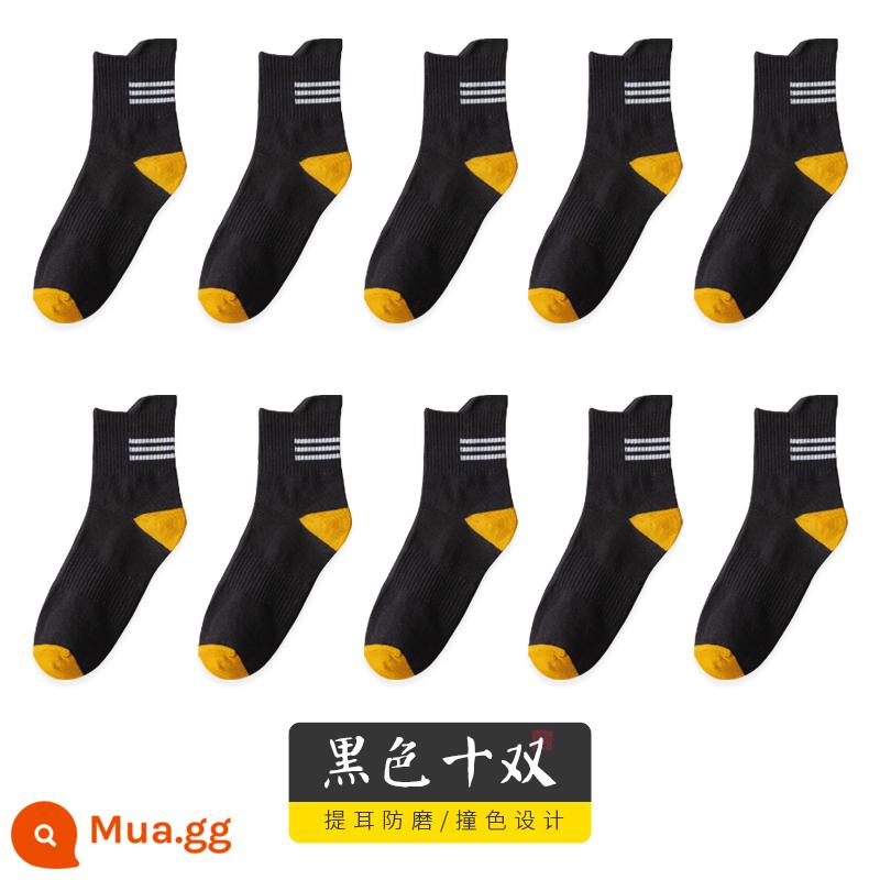 Vớ nam tính giữa, mồ hôi, mùa xuân đen, mùa thu và mùa đông nam không -cotton Stockings Thể thao Hệ thống Nhật Bản - 10 màu đen