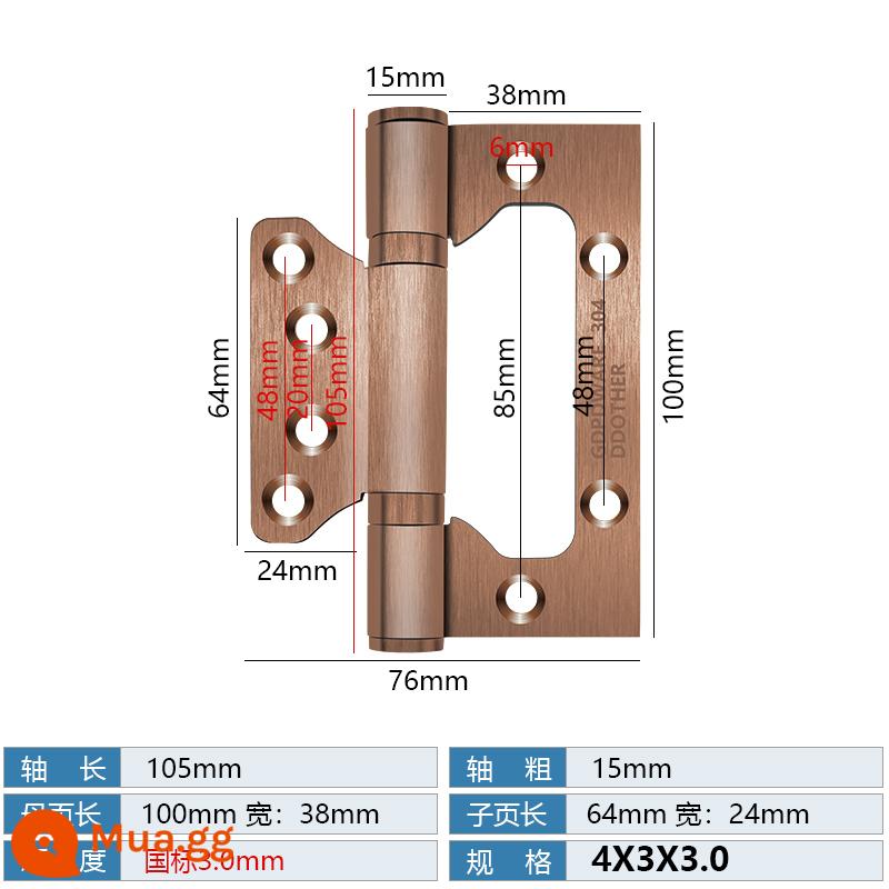 Bản lề mẹ chồng bằng thép không gỉ Cửa chịu lực cửa gỗ Bản lề 4 inch 5 inch Cửa đệm gấp lá lỏng mở và đóng - Mẹ chồng chuẩn quốc gia inox 4 inch đồng đỏ [3mm]