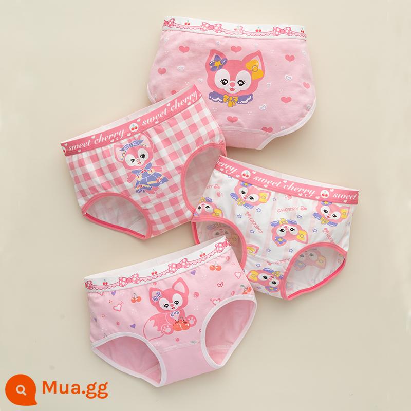 Quần lót trẻ em nữ cho bé quần lót boxer cotton nguyên chất cotton trung và lớn bé trai và bé gái quần vuông an toàn phần mỏng mùa hè - 4 gói tam giác Cherry Beibei (Bông nguyên chất loại A không có PP)