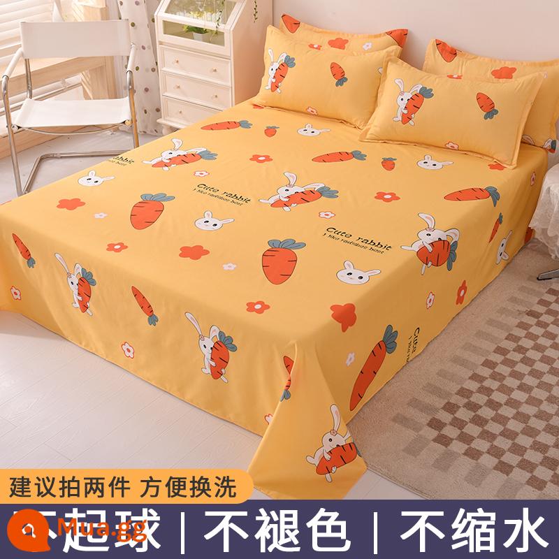 Ga trải giường đơn mảnh mùa đông ký túc xá sinh viên con đơn 1,5 m đã giặt cotton chải mền vỏ gối đơn ba món đôi - cà rốt thỏ