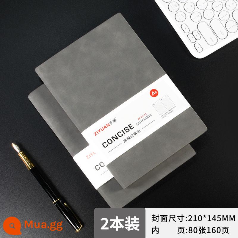 Máy tính xách tay bằng da Sheeppa Máy tính xách tay A5 có thể được tùy chỉnh dày notepad kinh doanh da màu đen máy tính xách tay làm việc văn phòng nhật ký đơn giản logo xách tay kèn ins máy tính xách tay nhỏ retro ghi lại - A5 xám 160 trang-2 cuốn