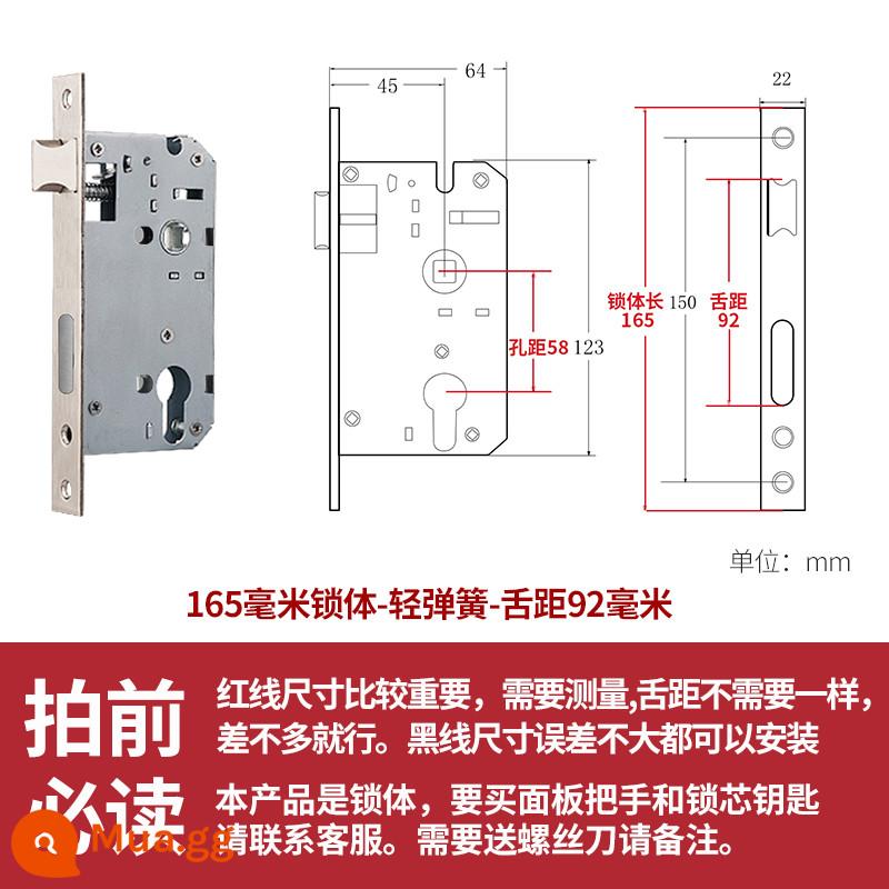 Thép không gỉ thân khóa lõi khóa trong nhà phòng ngủ chốt cửa khóa cửa gỗ đa năng cửa phòng bộ khóa phòng hộ gia đình tắt tiếng - 165 ánh sáng lò xo-lưỡi khoảng cách 92