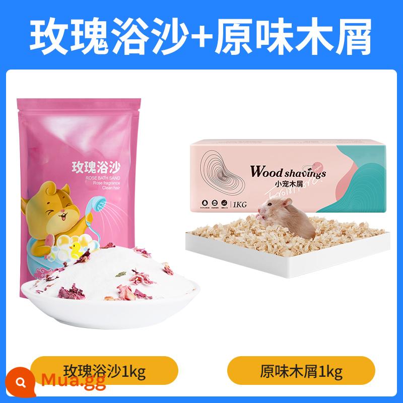 Lưới chăn thả chuột hamster tắm cát vàng lụa gấu nước tiểu salon rồng cát tắm cát tắm muối tắm nước tiểu cát ổ hamster nhỏ nguồn cung cấp - Cát tắm hoa hồng Hamster 1kg + dăm gỗ nguyên chất 1kg