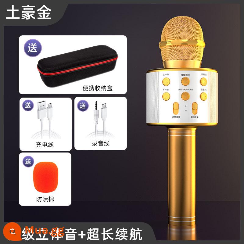 Micro hát karaoke quốc gia không dây âm thanh tích hợp micro Bluetooth dành cho nhà trẻ em chuyên dụng cho điện thoại di động TV hát KTV hiện vật - Tuhao Gold★ Tặng kèm cáp sạc + cáp ghi âm + nắp bật lên + hộp đựng