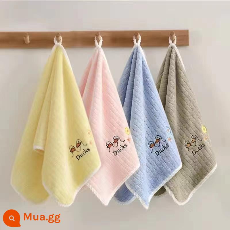 Khăn tắm trẻ em, nam nữ, tắm em bé, nhung san hô, mềm mại và thấm hút tốt hơn cotton nguyên chất, khăn lớn gia dụng người lớn - Vịt Happy (4 gói) vàng+hồng+xanh+xám