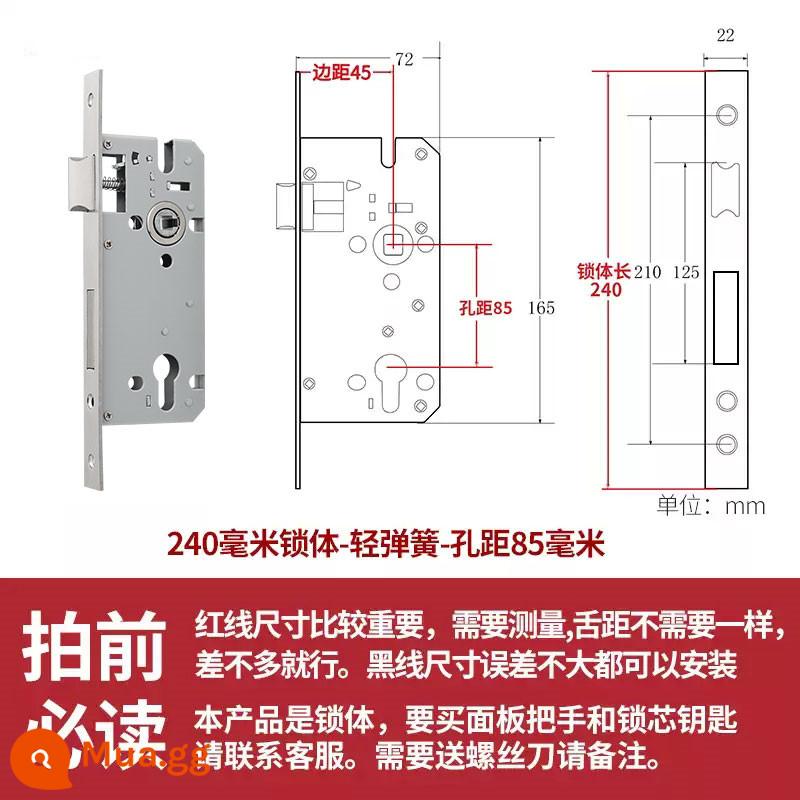 Thép không gỉ thân khóa lõi khóa trong nhà phòng ngủ chốt cửa khóa cửa gỗ đa năng cửa phòng bộ khóa phòng hộ gia đình tắt tiếng - 240 sân lò xo nhẹ 85