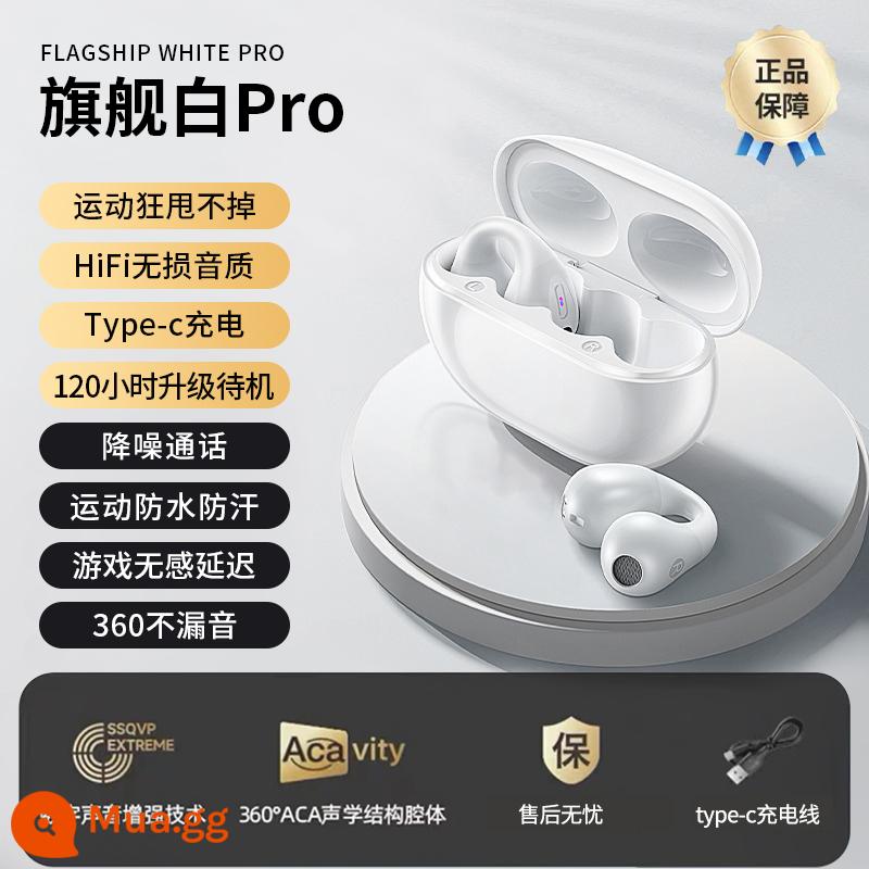 Tai nghe bluetooth dẫn xương không chui vào tai dạng móc tai clip pin siêu dài thể thao chạy true wireless 2023 new - [Flagship White Pro] Chất lượng âm thanh HiFi không bị méo tiếng + cuộc gọi giảm tiếng ồn