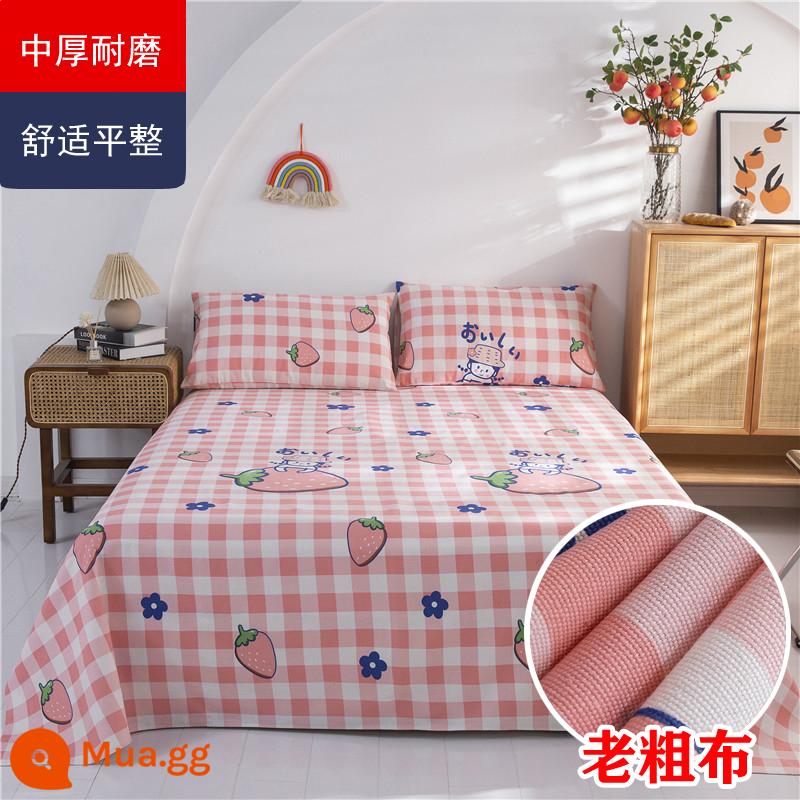 Ga Giường Cotton Đơn Mảnh Mùa Hè Dày Cũ Vải Thô Bộ 3 100 Cotton Linen Chần Gòn Đơn Ký Túc Xá Sinh Viên Thảm - Chất liệu cotton dày dặn - kẻ sọc dâu tây