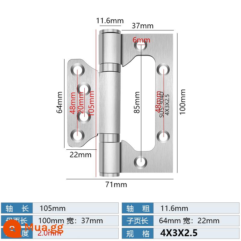 Bản lề mẹ chồng bằng thép không gỉ Cửa chịu lực cửa gỗ Bản lề 4 inch 5 inch Cửa đệm gấp lá lỏng mở và đóng - Mẹ nội tuyến 4 inch bằng thép không gỉ chải bạc [2.0]