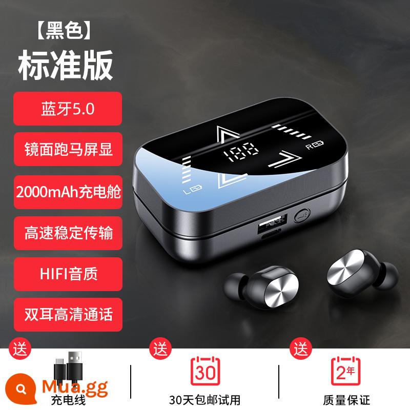 Tai nghe bluetooth không dây thực sự 2023 thời lượng pin siêu dài mới ở chế độ chờ trong tai giảm tiếng ồn chuyển động hai tai có giá trị cao - Flagship Black [Màn hình kỹ thuật số LED ◆ Chip Bluetooth 5.2 ◆ Giảm tiếng ồn cuộc gọi]