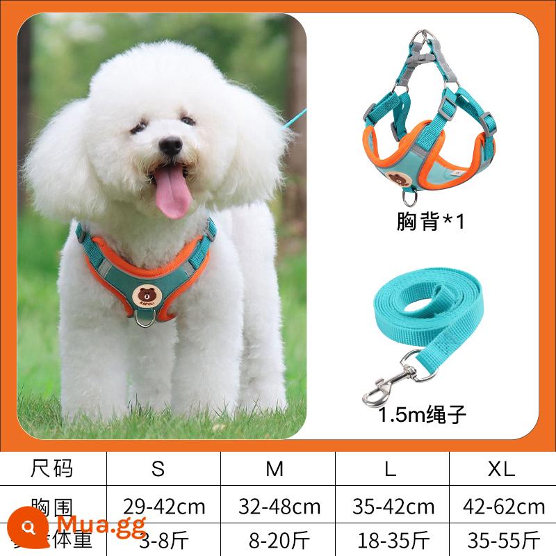 Vest phong cách dây xích chó con chó nhỏ Teddy Bichon Pomeranian ngực giữ bé túi con chó con con chó con đi bộ dây xích xích chó - Ngực và lưng + Dây 1,5m [Hồ Xanh]