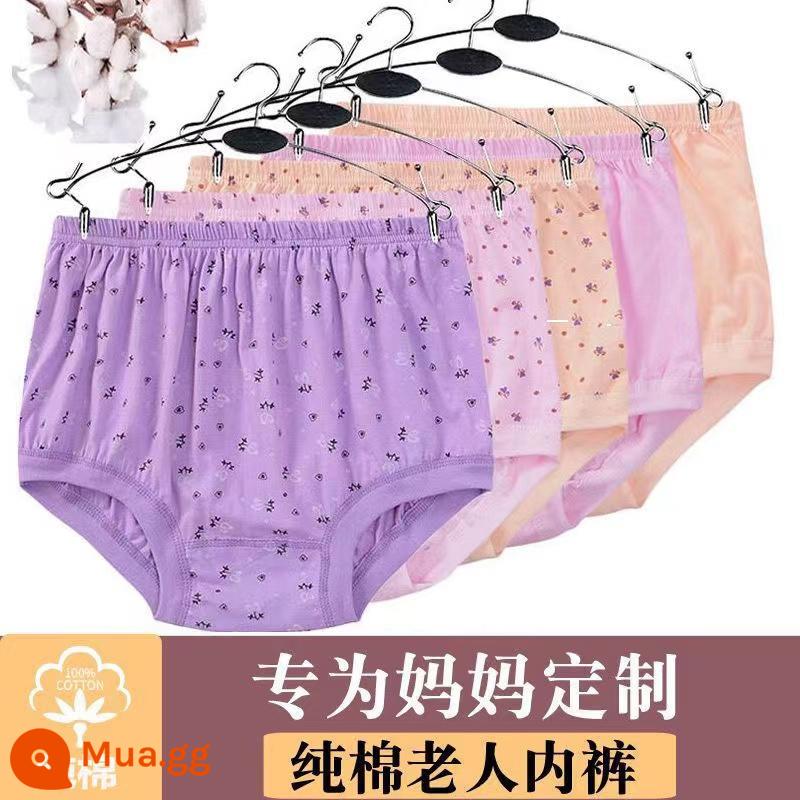 Đồ lót của mẹ cotton nguyên chất cho người trung niên và người già quần lót tam giác cỡ lớn lưng cao cho bà và người già quần đùi quần cotton rộng - Gói 4 miếng màu sắc ngẫu nhiên (phiên bản mỏng dành cho mùa hè)