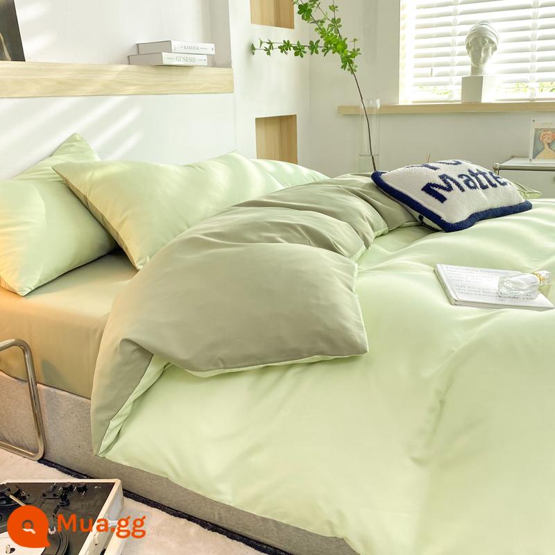 Bộ 4 Bộ Chăn Nước Rửa Sạch Cotton Full Ga Giường Vỏ Chăn Vỏ Chăn Trang Bị Tấm Chăn Ga Gối Chải Ký Túc Xá bộ 3 Bộ Mùa Đông - Kết hợp kép - xanh + xanh matcha [phong cách thân thiện với da và kháng khuẩn]