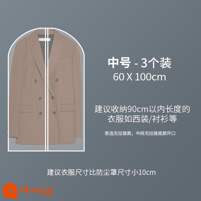 Quần áo che bụi treo hộ gia đình quần áo trong suốt phù hợp với treo quần áo túi dài xuống áo khoác túi tủ quần áo áo khoác túi - 60*100 cỡ trung bình [gói ba]