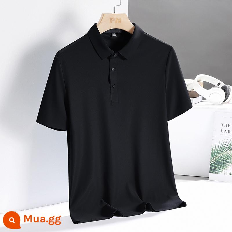 Áo sơ mi polo lụa băng không đánh dấu xu hướng mùa hè dành cho nam áo thun ngắn tay có ve áo rộng, phần mỏng, bộ trang phục bố thoáng khí nhanh khô - 6688 màu đen