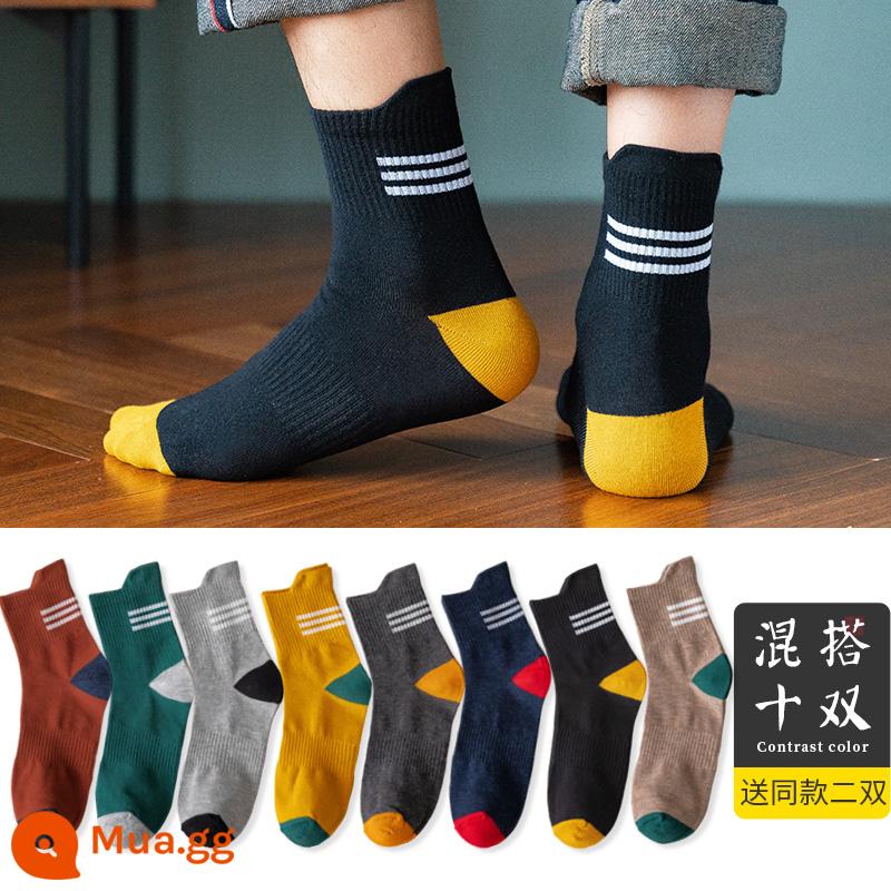 Vớ nam tính giữa, mồ hôi, mùa xuân đen, mùa thu và mùa đông nam không -cotton Stockings Thể thao Hệ thống Nhật Bản - Mười cặp bộ ba