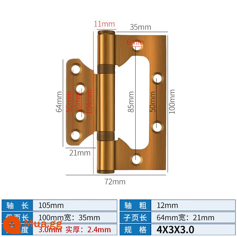 Bản lề mẹ chồng bằng thép không gỉ Cửa chịu lực cửa gỗ Bản lề 4 inch 5 inch Cửa đệm gấp lá lỏng mở và đóng - Mẹ nội tuyến 4 inch inox màu vàng đồng [3.0]