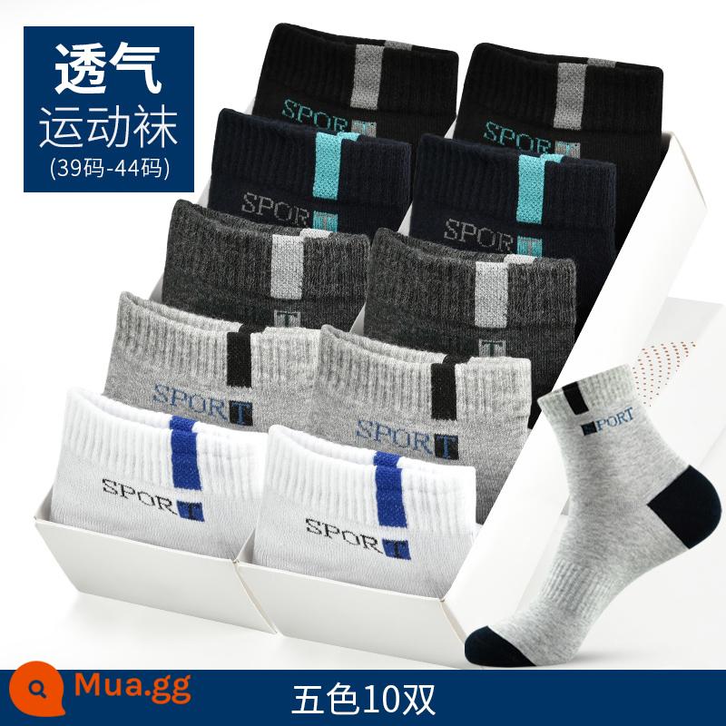 Vớ nam thể thao mùa đông Cotton Mid -Cotton Middle de de de de de definomy và mồ hôi -hút mồ hôi -Hấp thụ những cậu bé bóng rổ trẻ em trai trẻ mùa đông truyền cảm hứng - Xuân Thu Bốn Mùa [10 đôi] 2 đen + 2 xám đậm + 2 xám nhạt + 2 trắng + 2 xanh