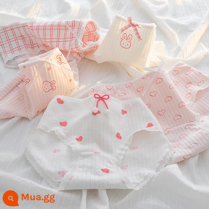 Quần lót cotton cho bé gái từ trung tuổi trở lên quần an toàn quần sịp cotton cho bé gái 100% cotton kháng khuẩn 12-15 tuổi - Nền tảng mới với hình 5 con thỏ được in khắp bộ